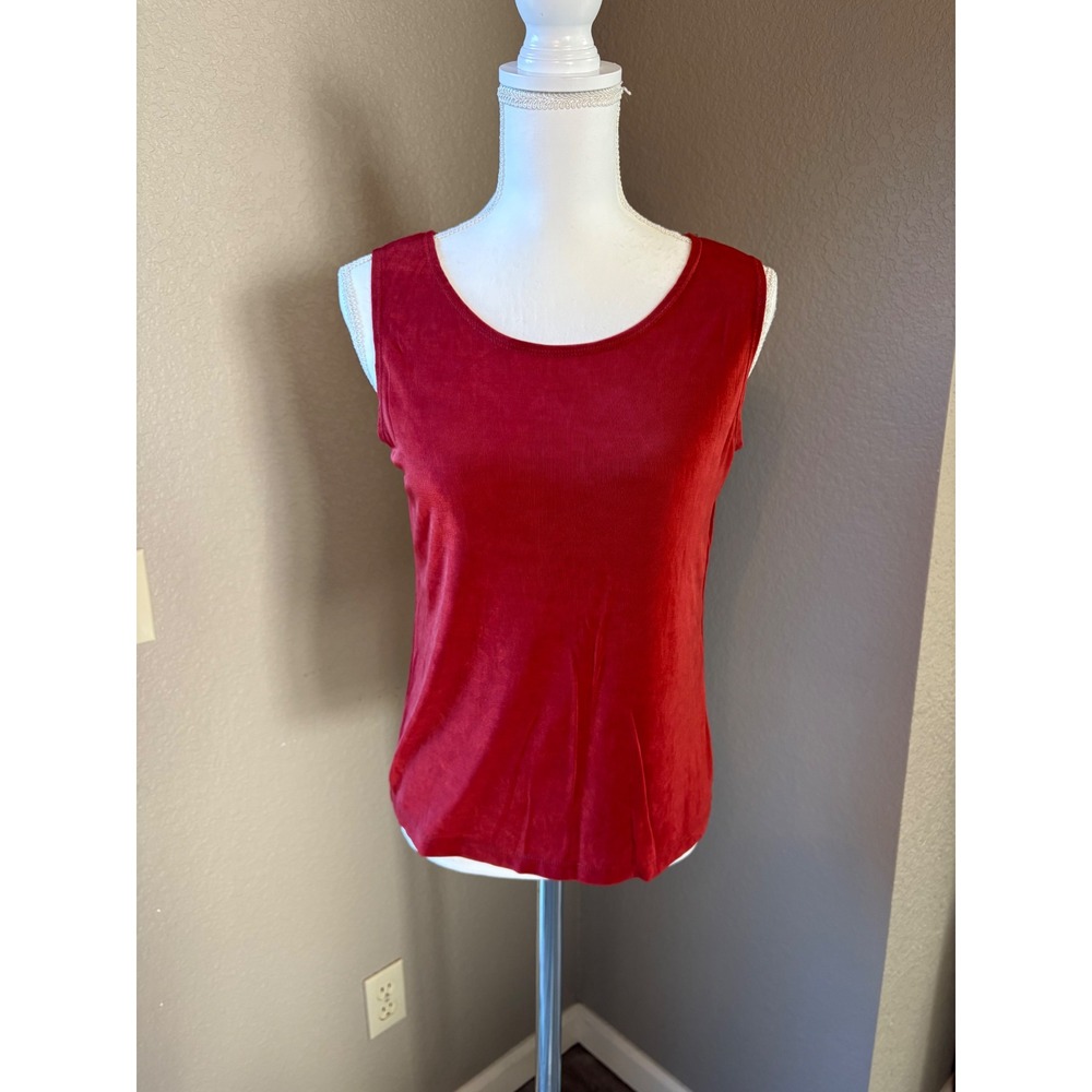 Citiknits Womens Red Ribbed Slinky Scoop Neck Tank Top Medium